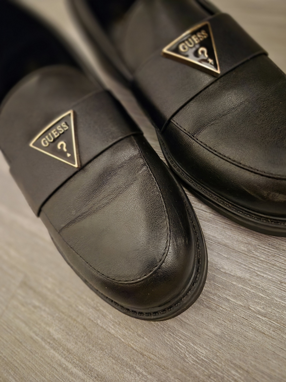 GUESS Black Slip-On Penny Loafers with Gold Logo